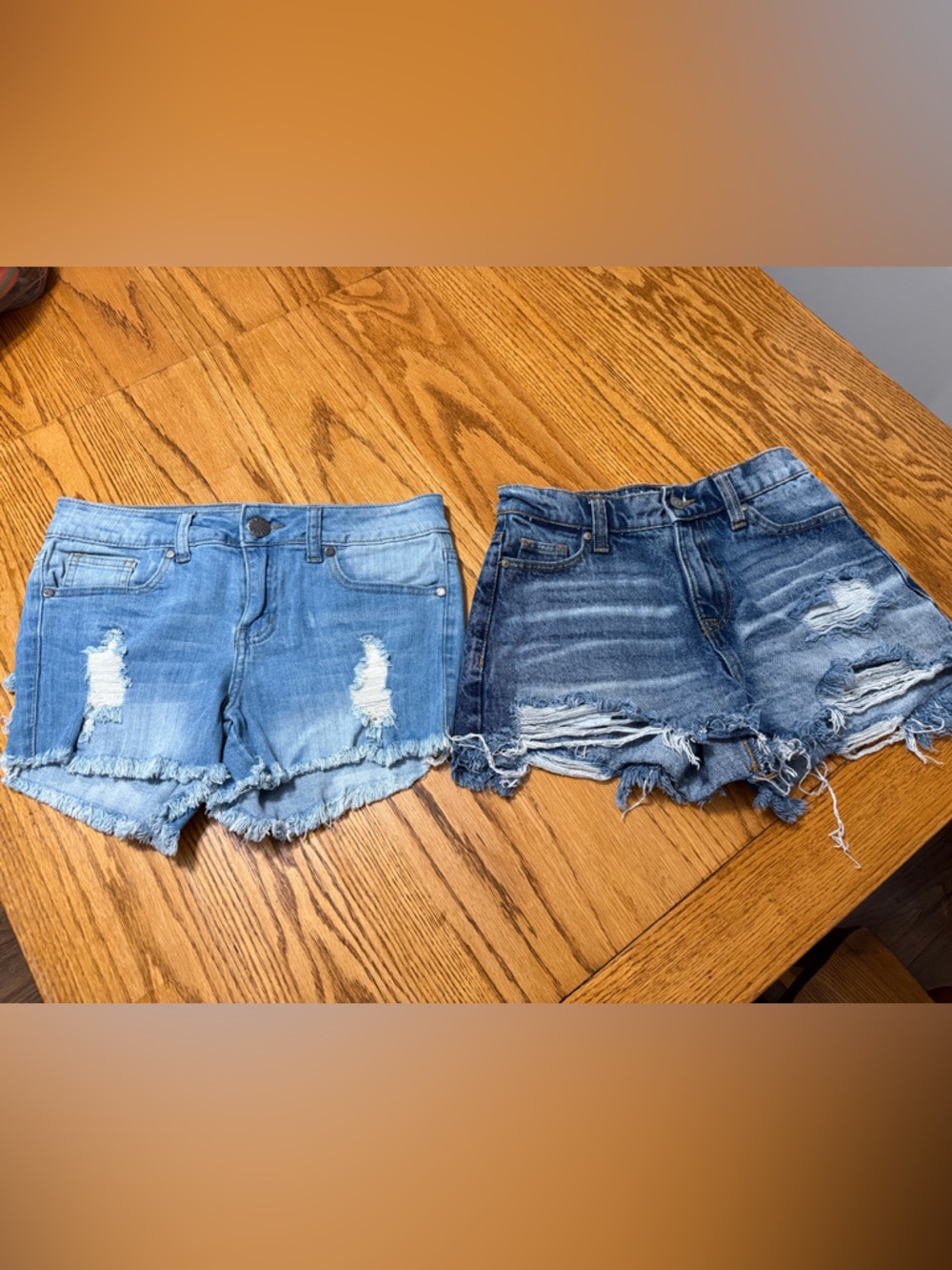 Distressed Denim Shorts Duo - Light Blue & Dark Blue